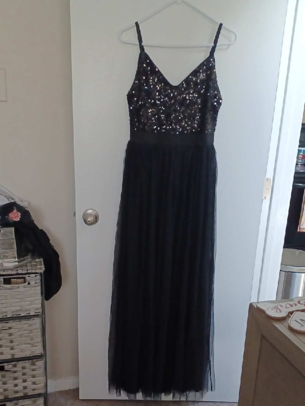 SEXY Black Sequin Bodice Maxi Dress